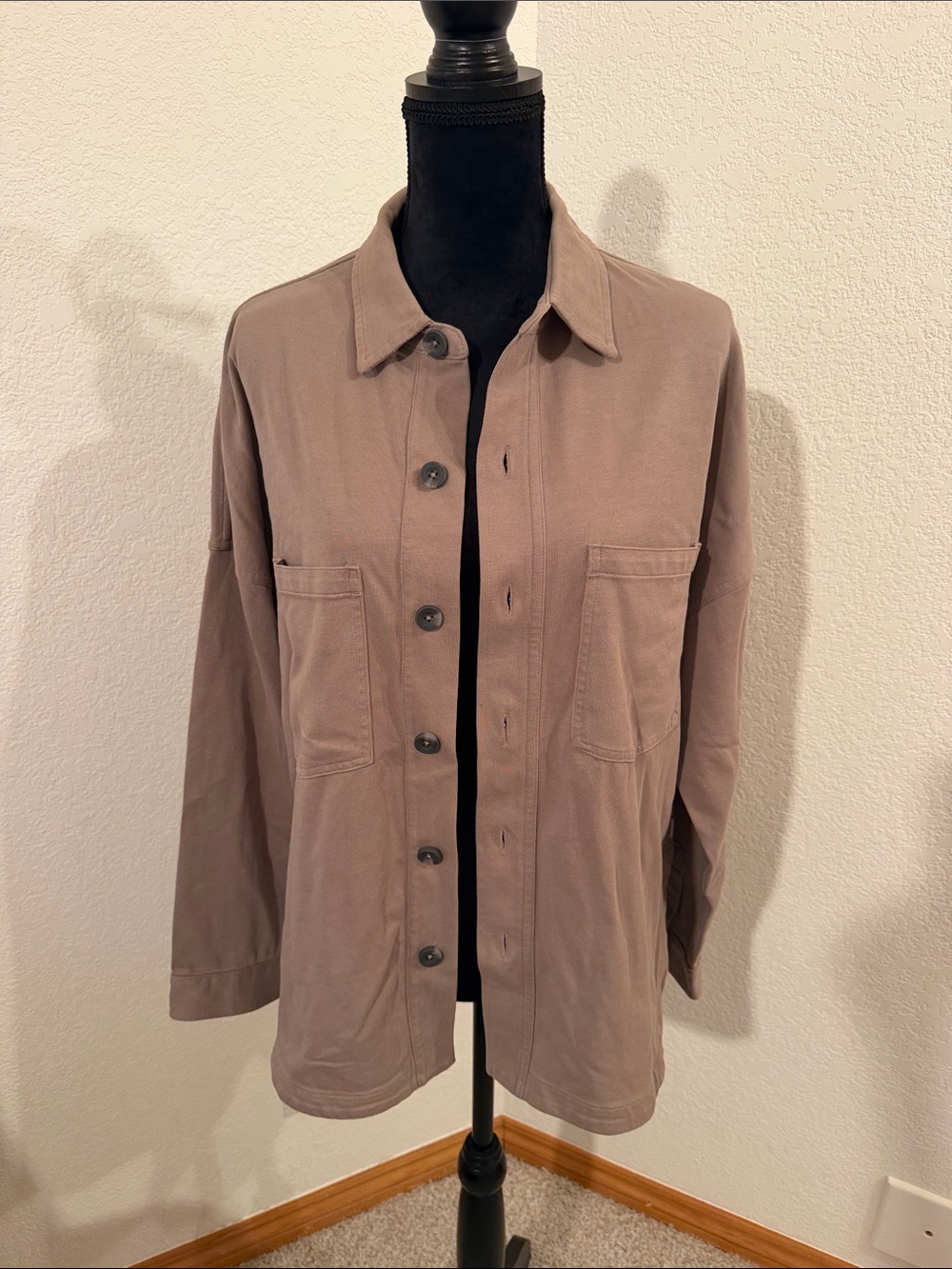 Vuori Taupe Utility Button-Up Jacket with Patch Pockets